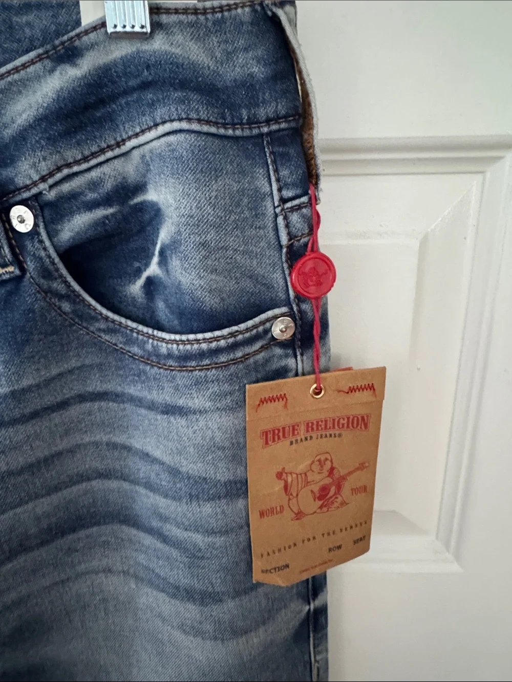 True Religion Blue Washed Denim Jeans with Tan Tag
